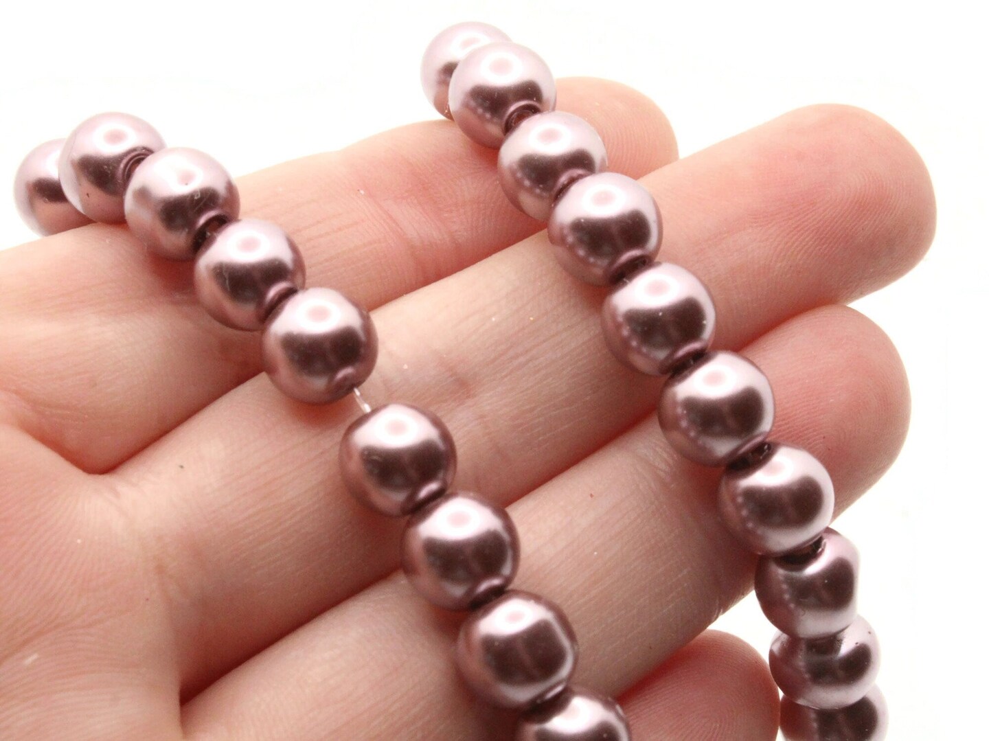 53 8mm Purple Gray Round Glass Pearl Beads