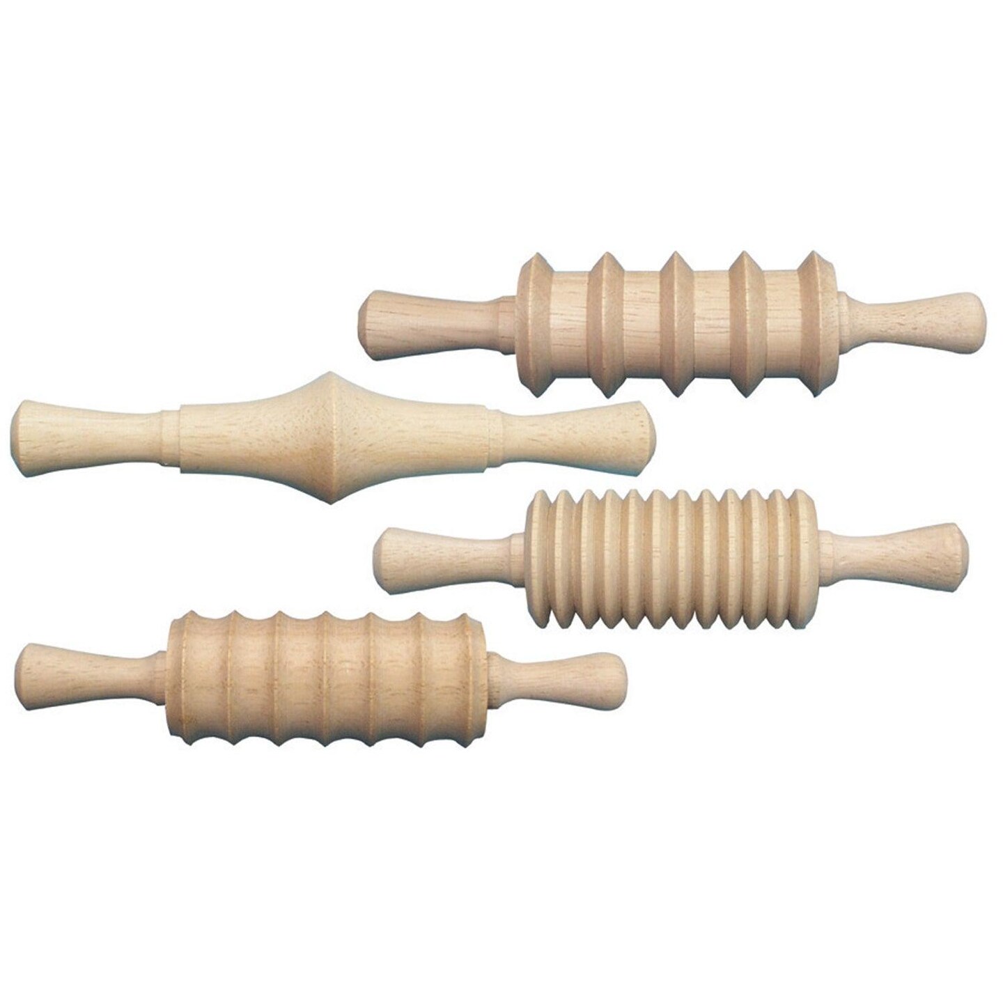 Wood Rolling Pin Set, 4 Patterns, 6&#x22;, 4 Pieces