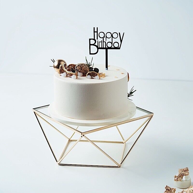 GOLD CLEAR 12&#x22; Metal Glass Geometric CAKE STAND