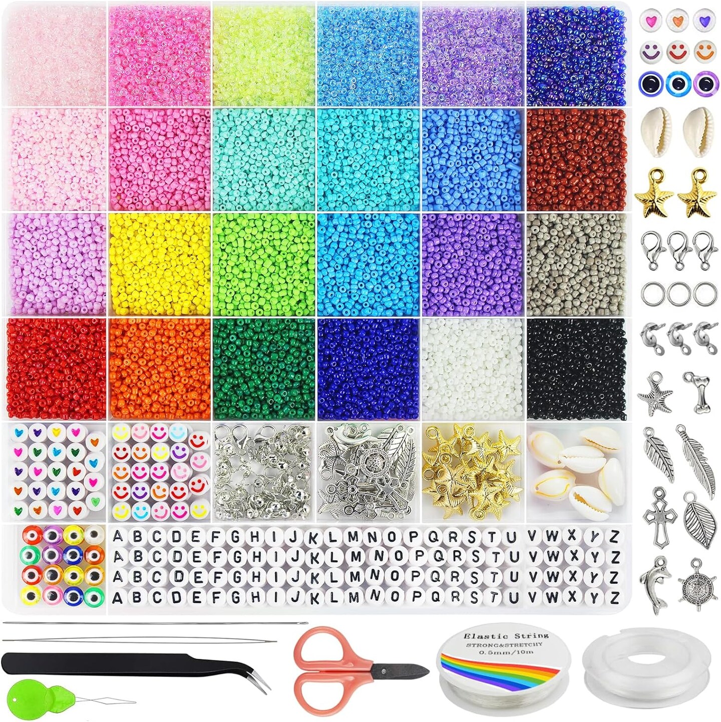 17000pcs 2mm Glass Seed Beads for Jewelry Making Kit, Small Beads Friendship Bracelets Making Kits, Tiny Waist Beads Kit with Letter Beads, DIY Art Craft Girls Gifts