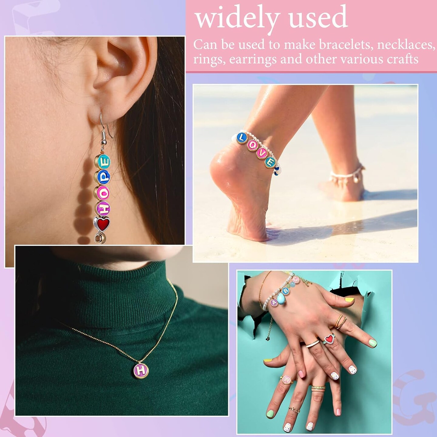 114 Pcs Alloy Alphabet Letter Beads 8 mm Flat Round with Letter A-Z Beads Plated Metal Initial Letter Loose Spacer Beads for DIY Bracelet Necklace Earring Jewelry Craft Making (Bright Colors)