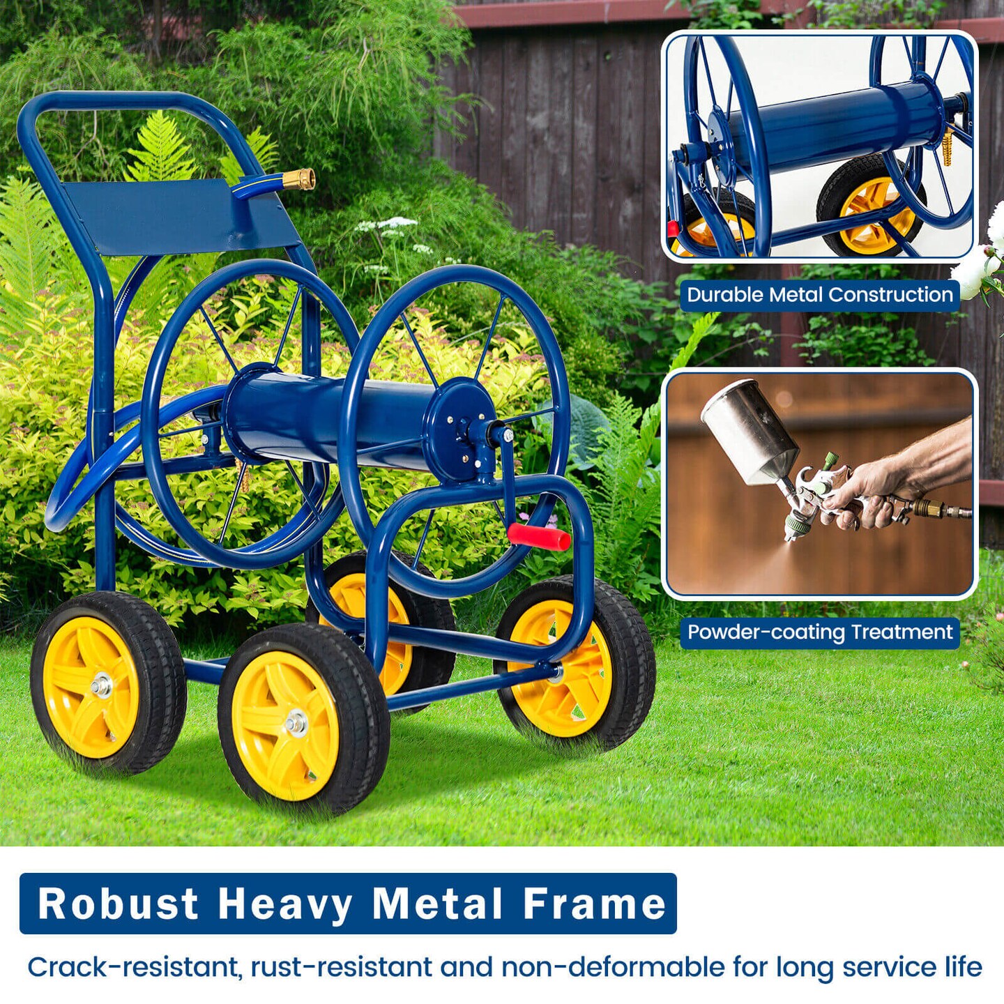 Garden Hose Reel Cart Holds 330ft of 3/4 Inch or 5/8 Inch Hose