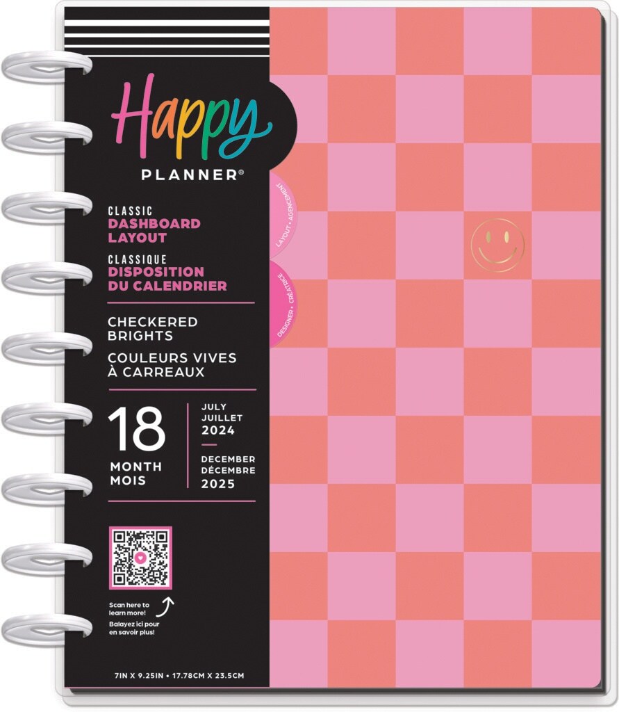 Happy Planner Classic 18-Month Planner-Checkered Brights; July &#x27;24 - Dec &#x27;25