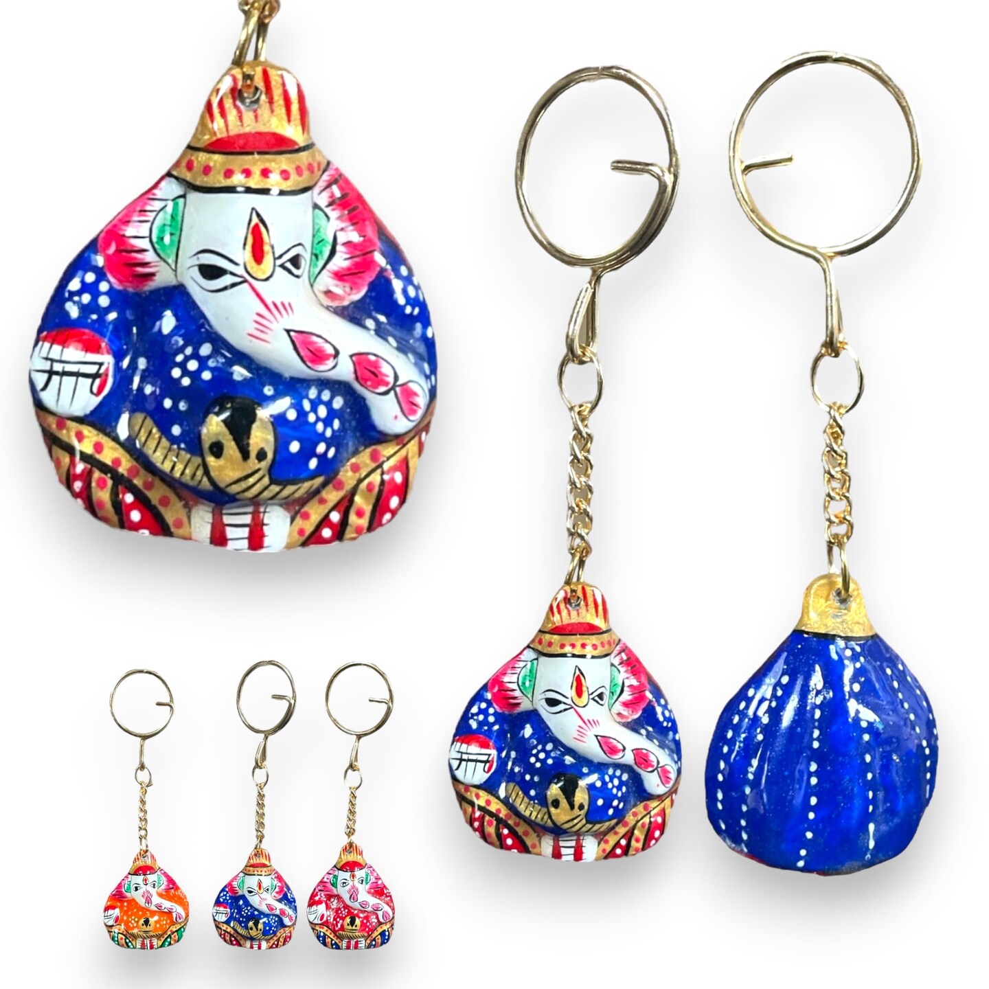 Handmade Ceramic Keychain Lord Ganesha Amulet Keyring Door Car Key Chains Good Luck Charms Key Holder
