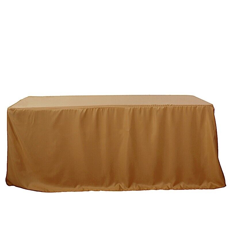 GOLD FITTED 8 ft POLYESTER TABLE COVER Wedding Tradeshow Tablecloths