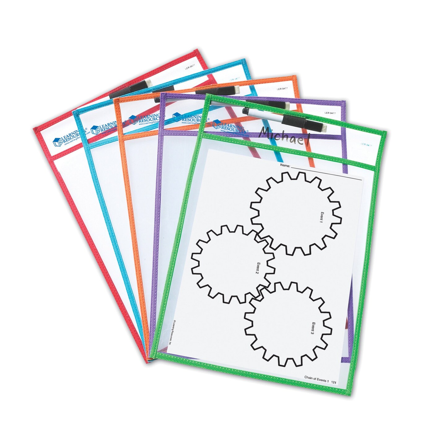 Write &#x26; Wipe Pockets with Markers, 5 Per Pack, 2 Packs