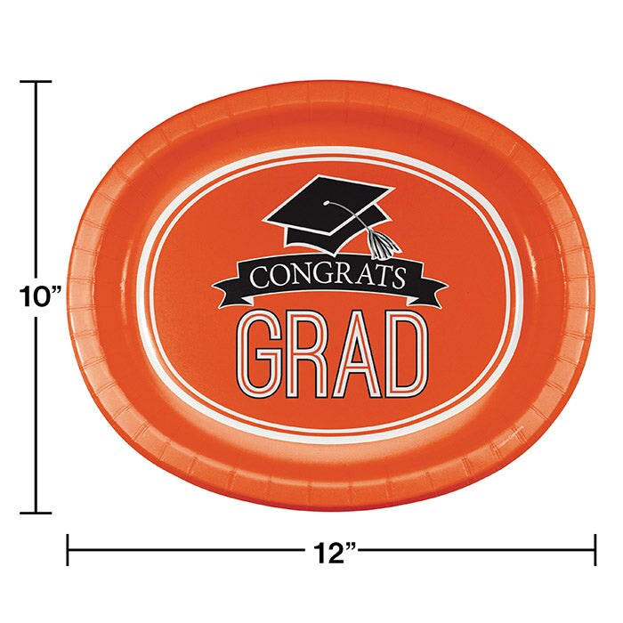 Orange Graduation Paper Oval Platters, 10&#x22; X 12&#x22; (8/Pkg)