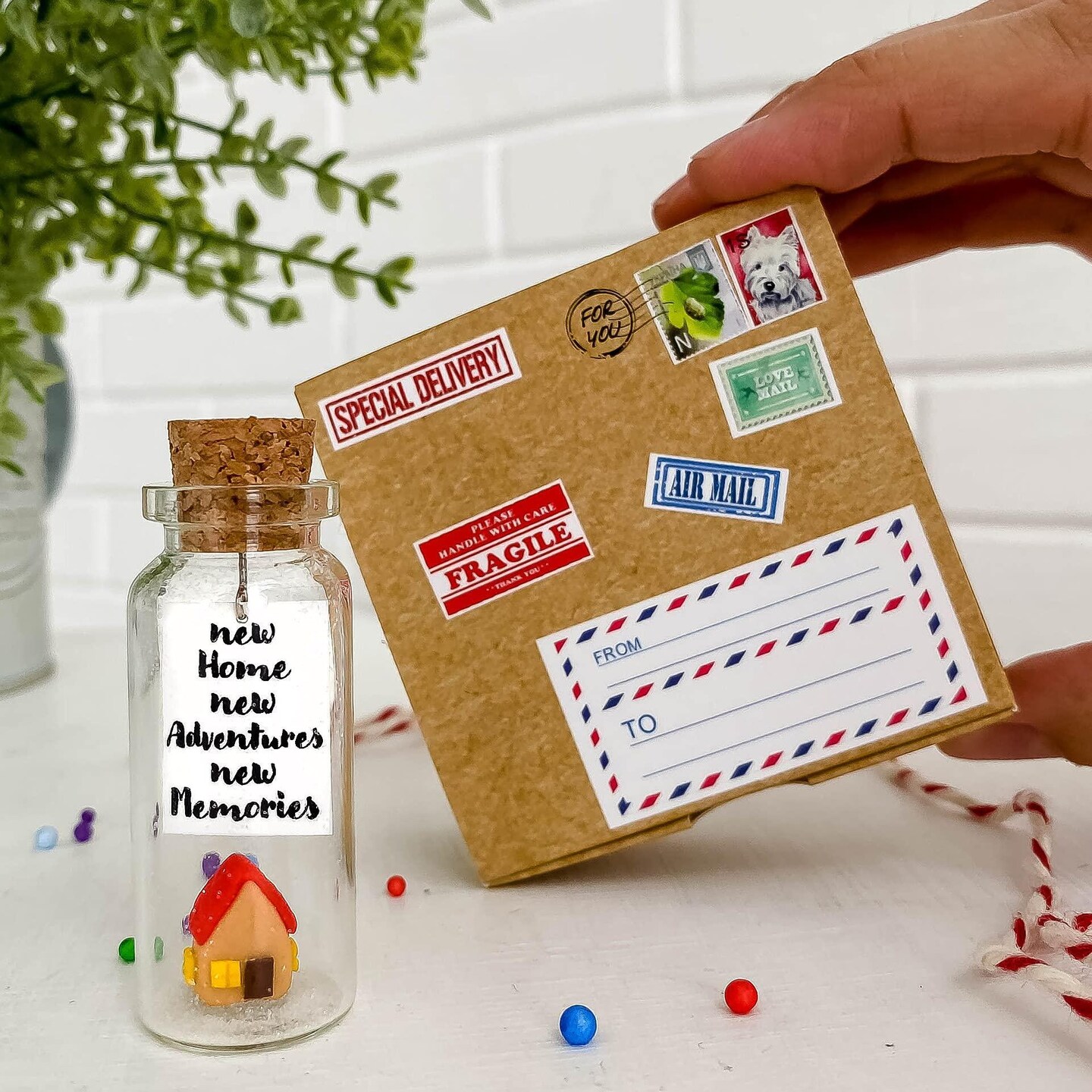 Tiny Magical Message in a Bottle Gift Idea   Classy Inspirational Gifts for Him and Her   Unique Presents for Women and Men (Colorful House   New Home New Adventures New Memories in Craft Gift Box)