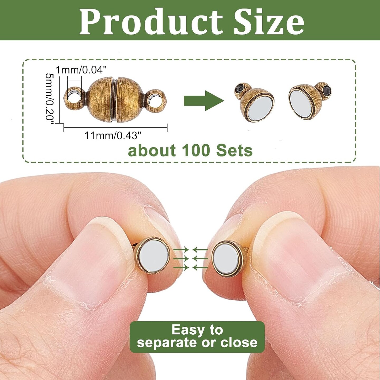 100 Sets Brass Magnetic Clasps Mixed Color Round Magnet Converter Jewelry Clasps Buckle Ball for Bracelet Necklace Jewelry DIY Making