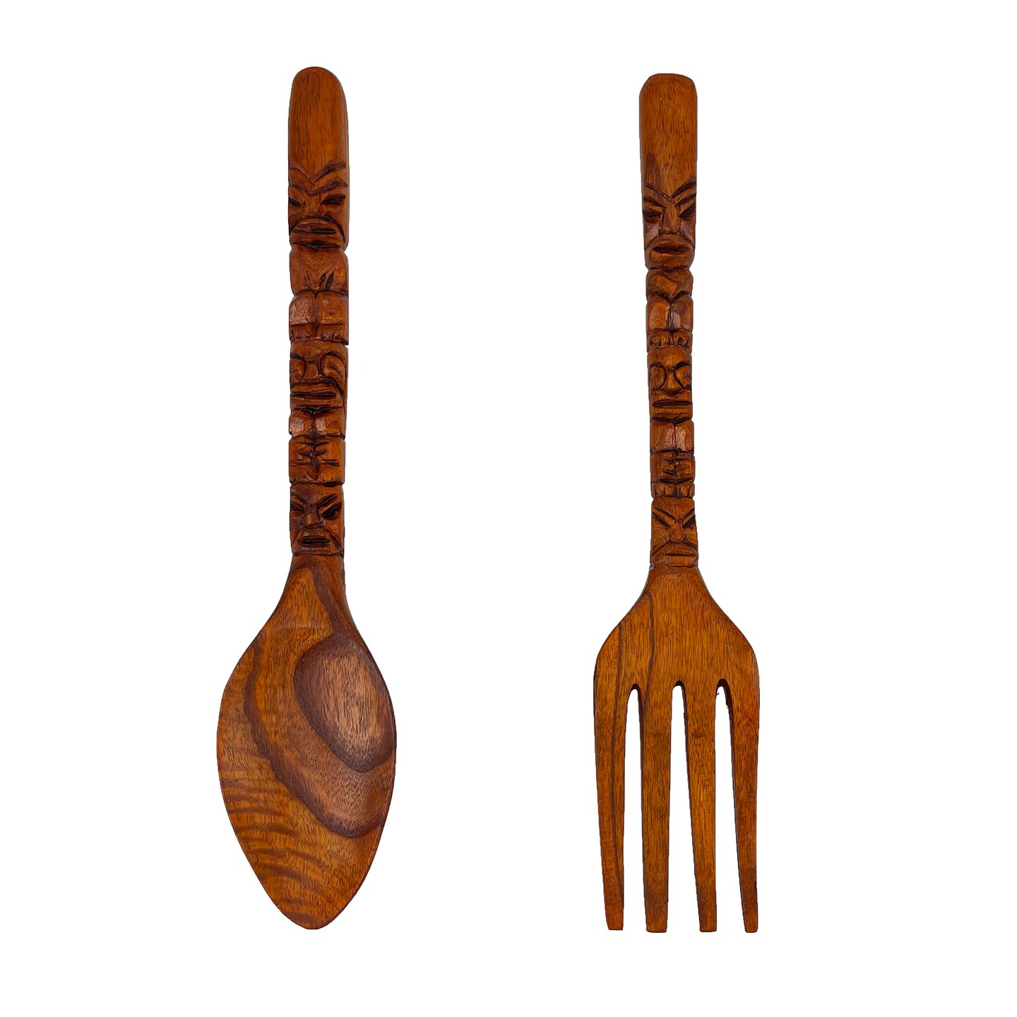 Carved Tiki Spoon & Fork Wooden Wall Decor Art Utensil Decoration Set
