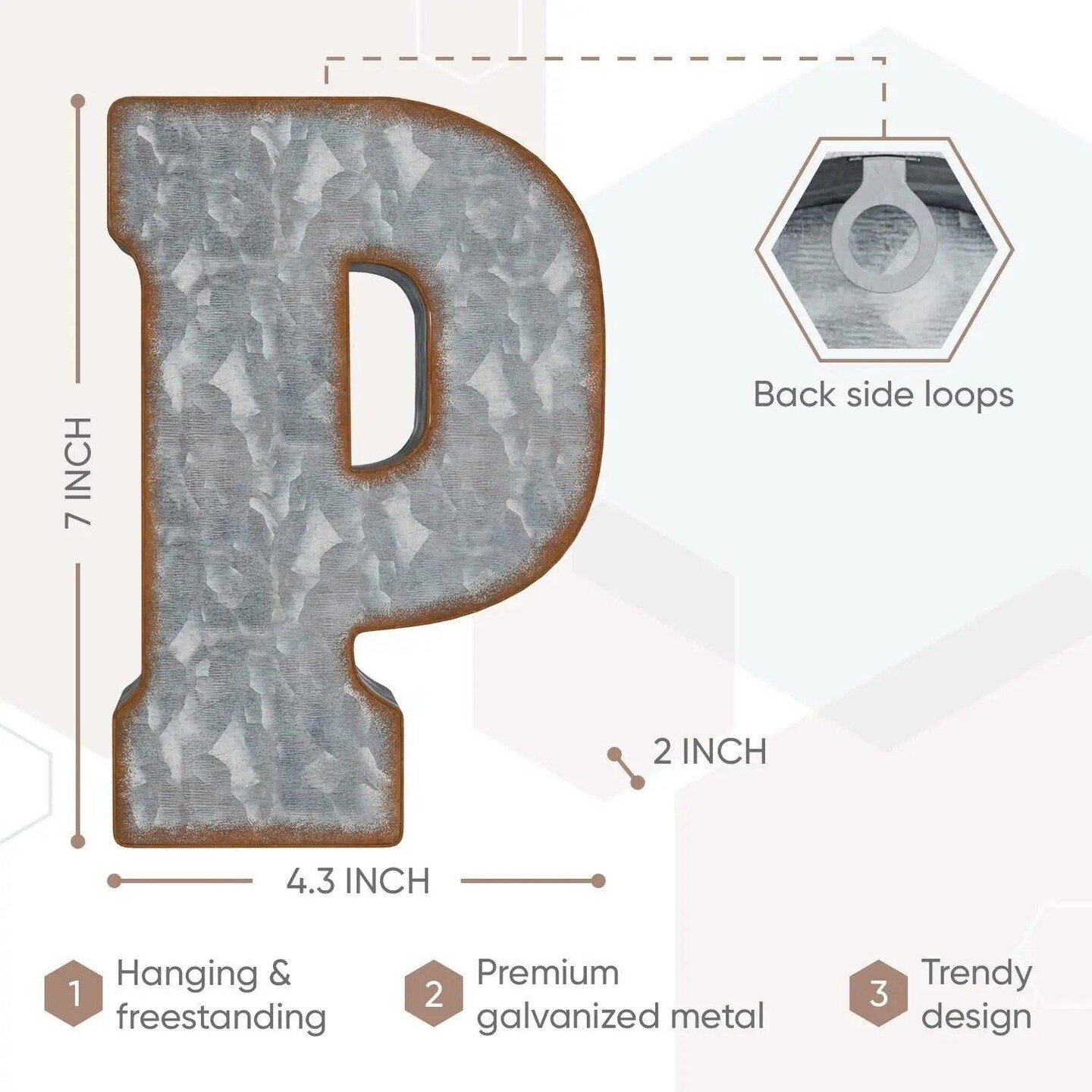 Galvanized Metal Letters for Wall Decor   3D Letter P for Hanging or Freestanding   Unique Blend of Rustic Vintage Western and Industrial Styles   Fits for Living Room Lobby Kitchen Bedroom Decoration