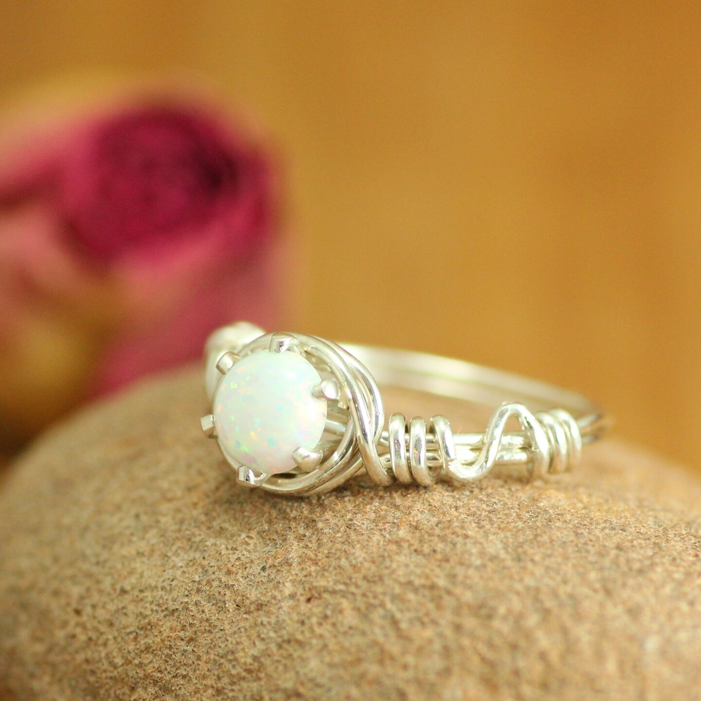 Opal Dainty Ring Handmade for October Birthstone in Sterling Silver, Engagement or Promise Jewelry Ring product 7