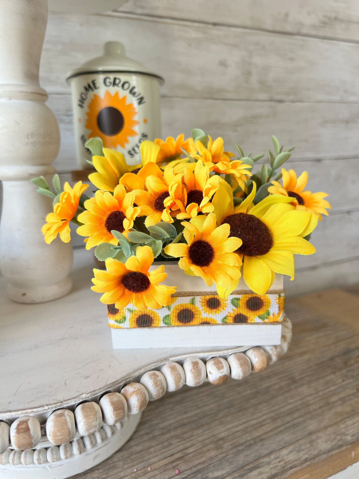 sunflower tiered Tray mini floral arrangement, Summer tiered tray decor ...