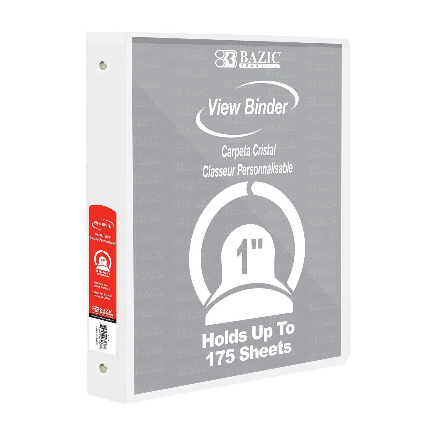 View Binder, 3-Ring, 1&#x22;, 2 Pockets, White, Pack of 6