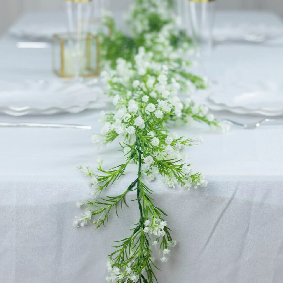 6 ft WHITE GREEN Silk Baby Breath Artificial Flower GARLAND