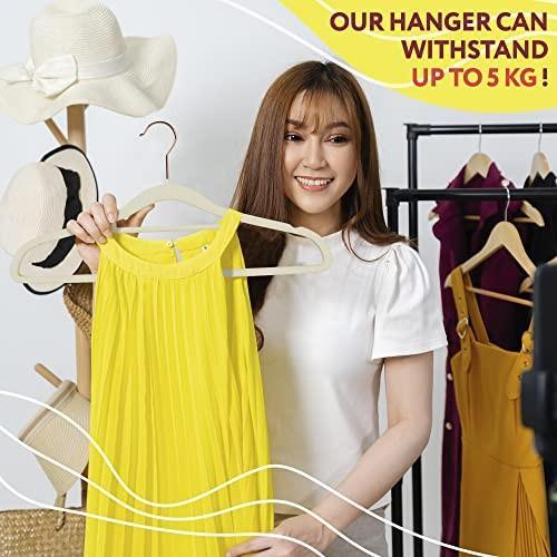 Beige Velvet Hangers 17.5 . Pack of 5 Thin Hangers Non Slip Velvet for Any Clothing Style. Sturdy & Heavy Duty Velvet Hanger 17.5 Inch Size. Portable Adult Velvet Clothes Hangers