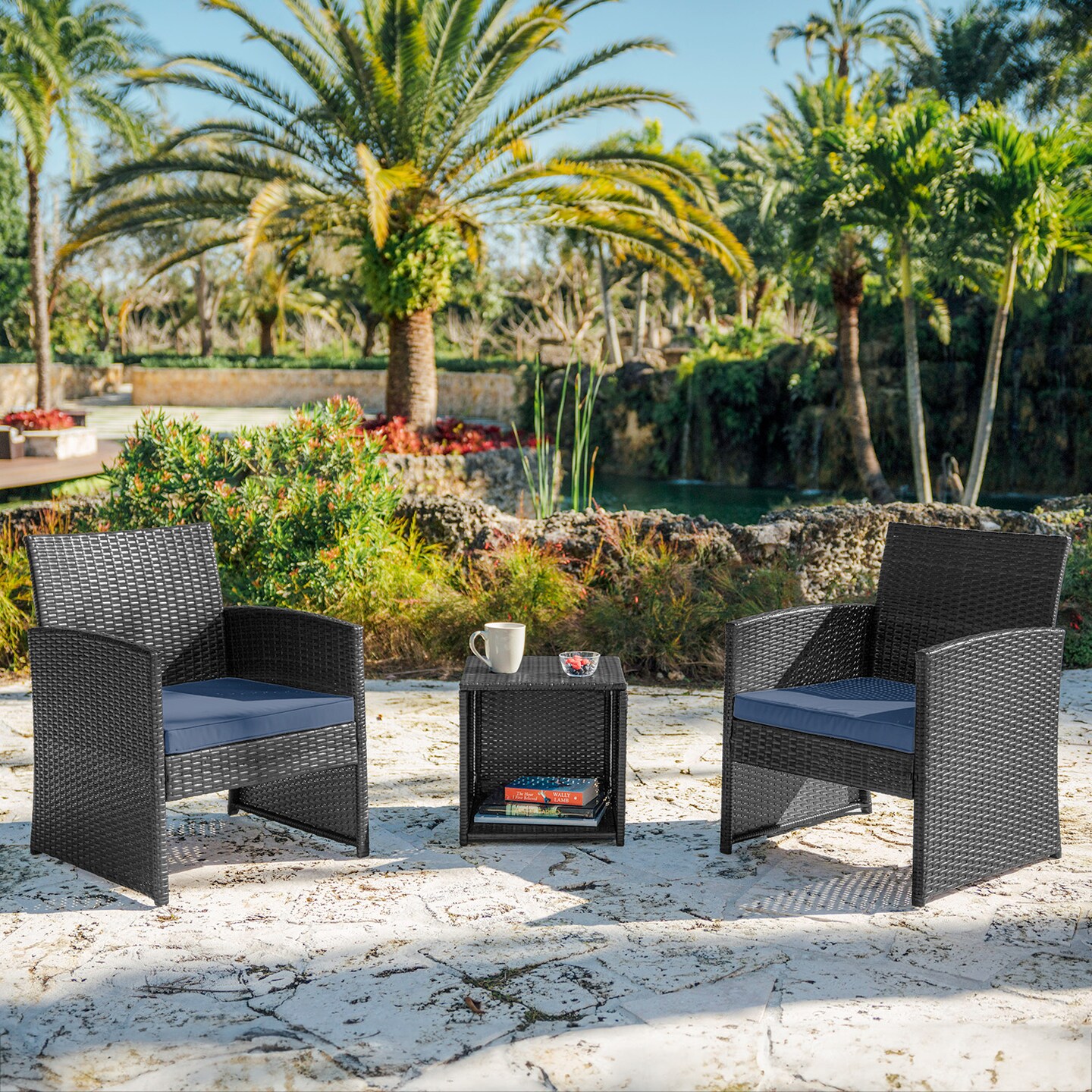 Nestl 3 Piece Patio Furniture Wicker Conversation Set