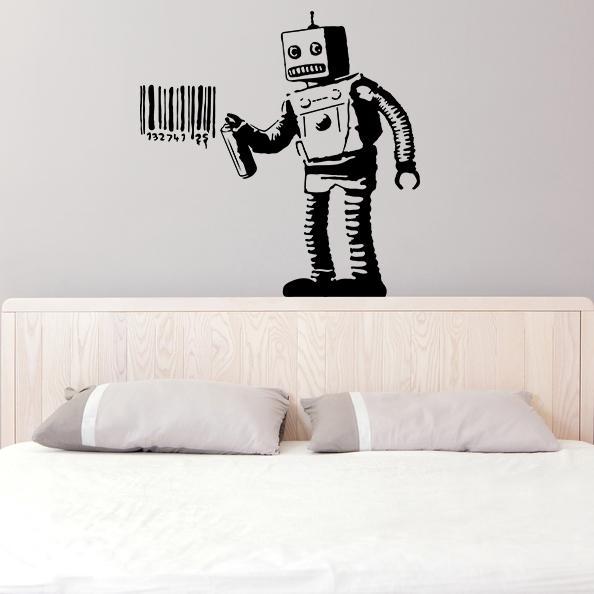 Banksy Vinyl Wall Decal Robot Graffiti Machine Painting Barcode Street Graffiti Sticker 31 x 31