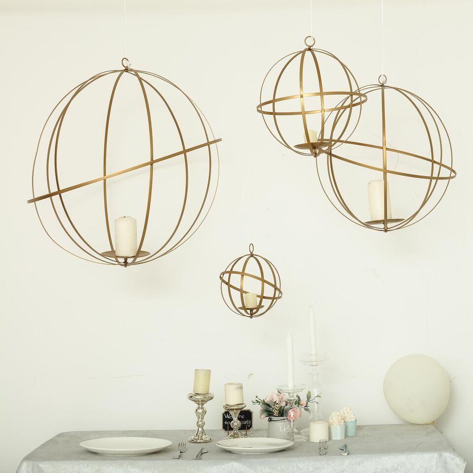 25-Inch Gold Globe Ring Hanging Candle Holder
