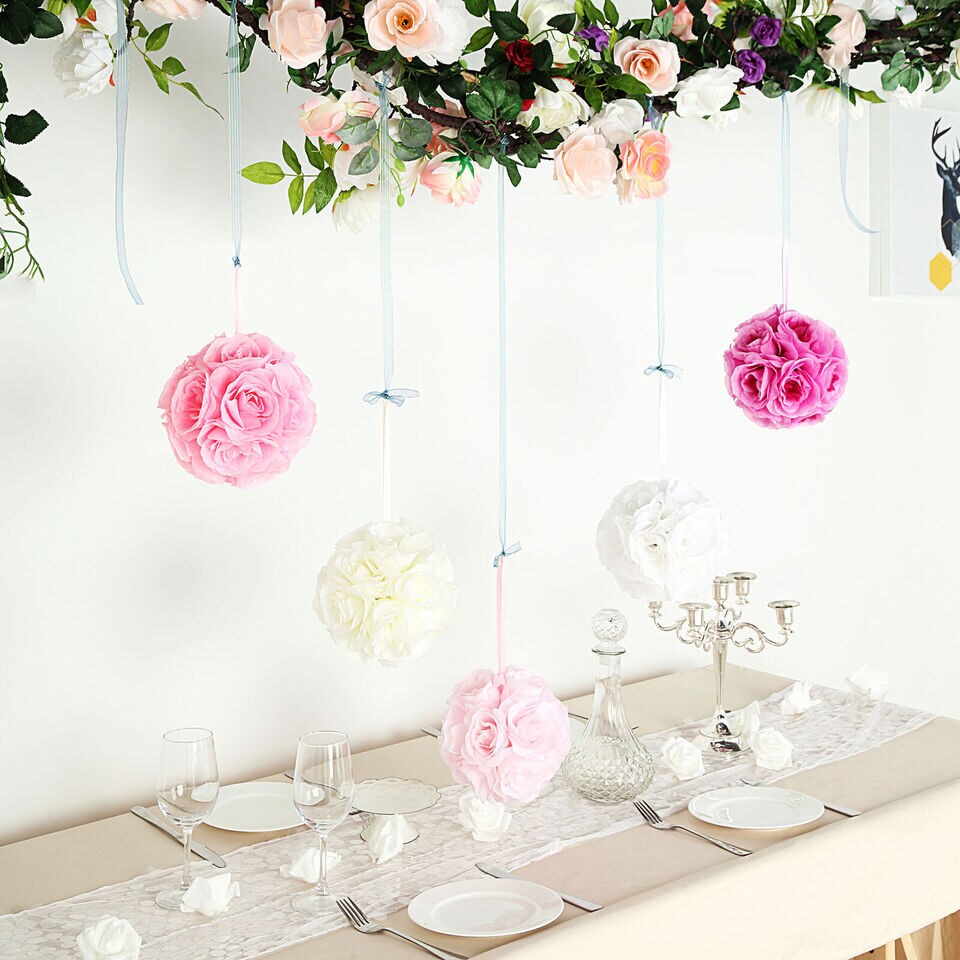 2 BLUSH 7&#x22; Silk Roses Flowers Kissing Balls Wedding Events Centerpieces