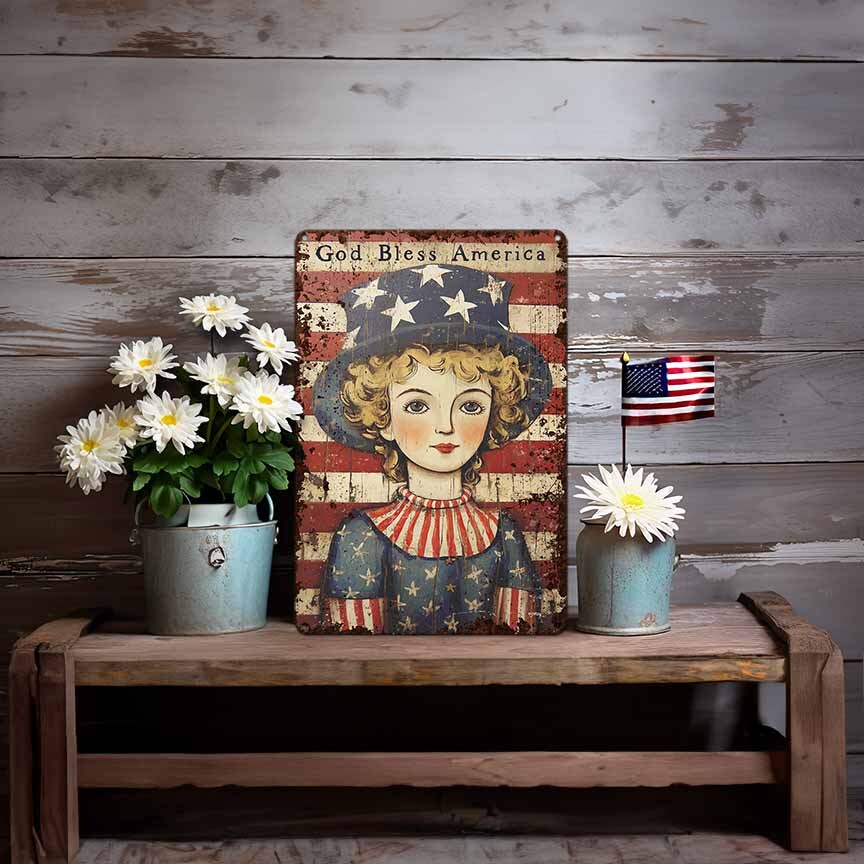 Primitive 4th of July Decor Metal Patriotic Sign - Rustic