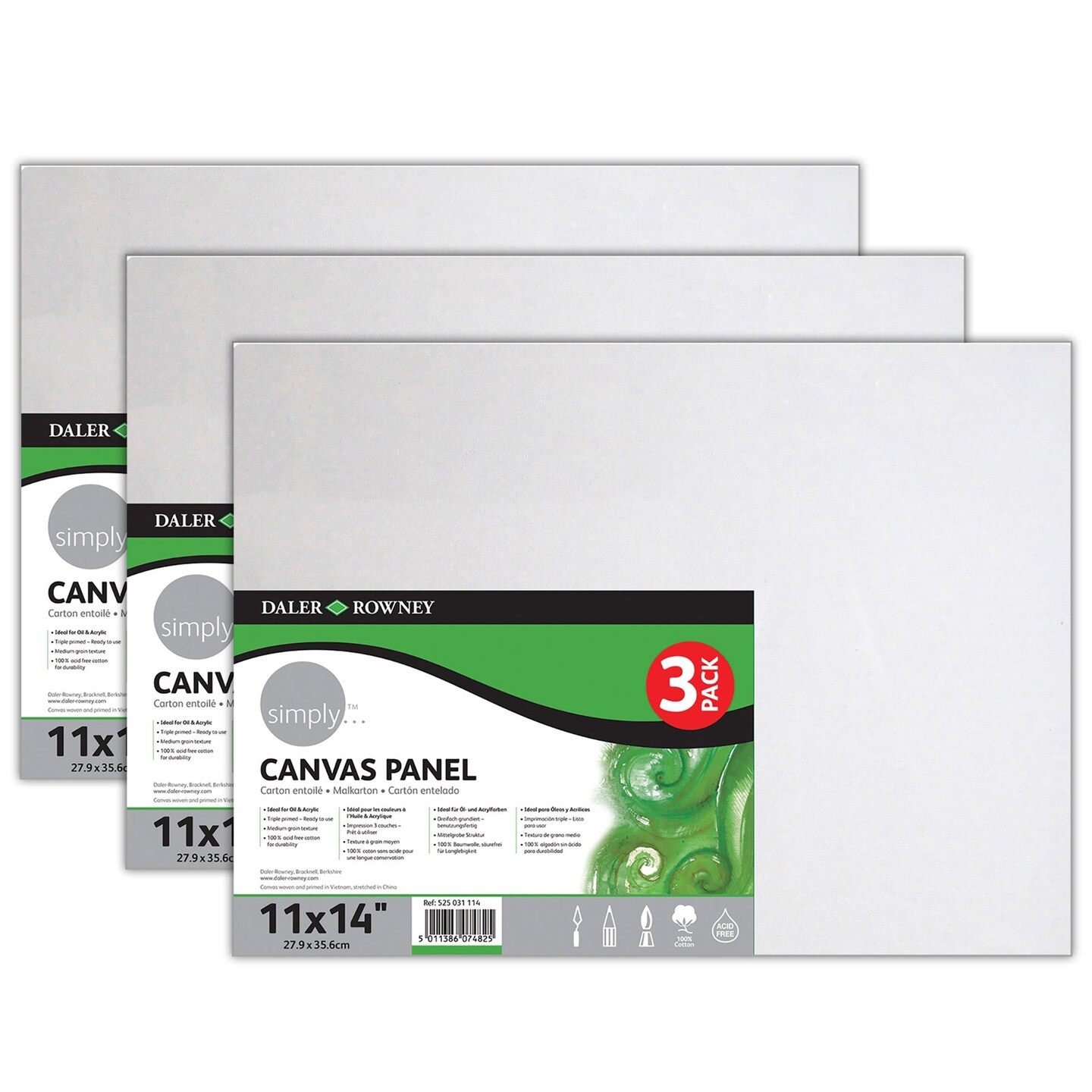 Simply White Canvas Panels Set, 11&#x22; x 14&#x22;, 3 Per Pack, 3 Packs