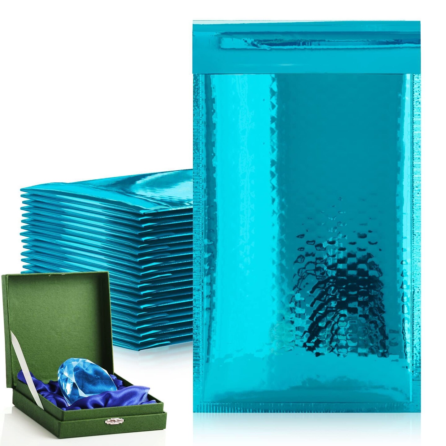Teal Bubble Mailers 5 x 9 Pack of 25 Padded Cushion Mailing Envelopes 5x9 Shipping Bags with Peel and Seal Glamour Teal Metallic Foiled Bag for Mailing Packing