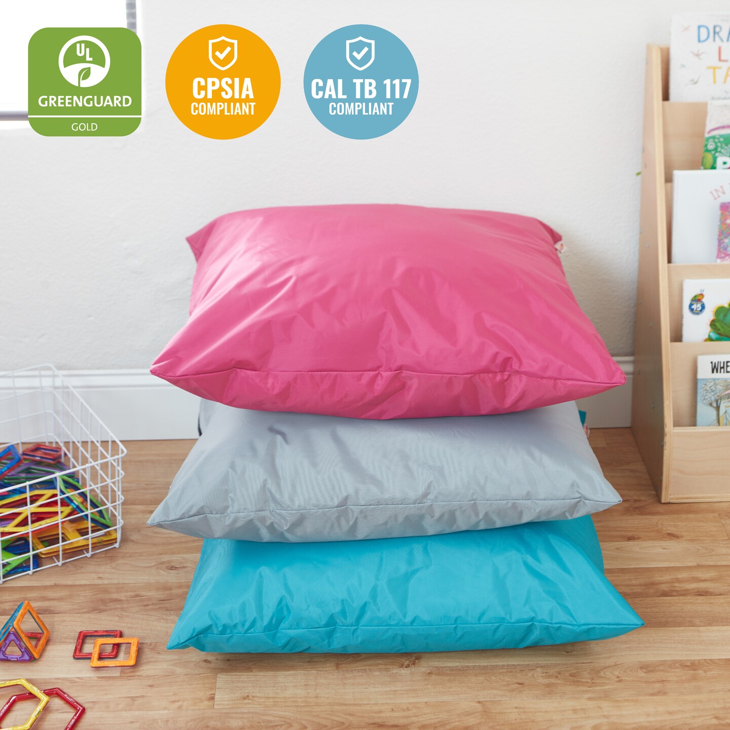 Jumbo Floor Pillow, Indoor and Outdoor Flexible Seating Cushion, 27in x 27in
