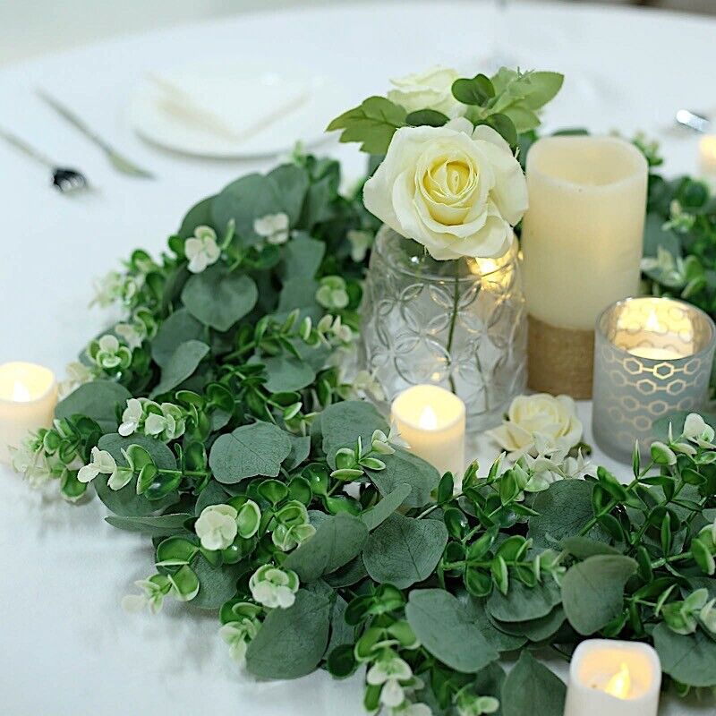 2 Green White 21 in Wreaths Artificial Eucalyptus Genlisea Leaves Candle Rings