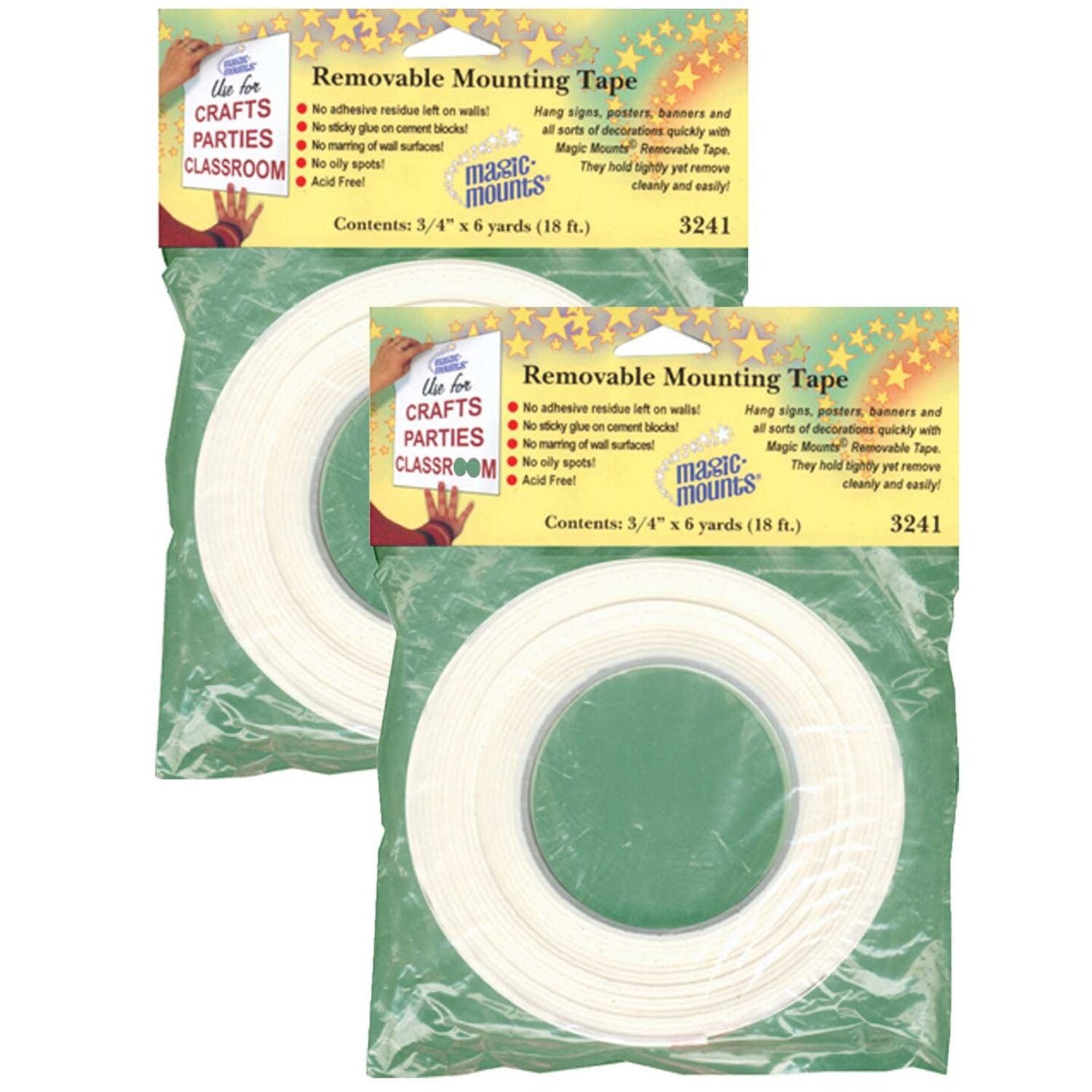 Removable Mounting Tape 0.75&#x22; x 18&#x27; Per Rolls, 2 Rolls