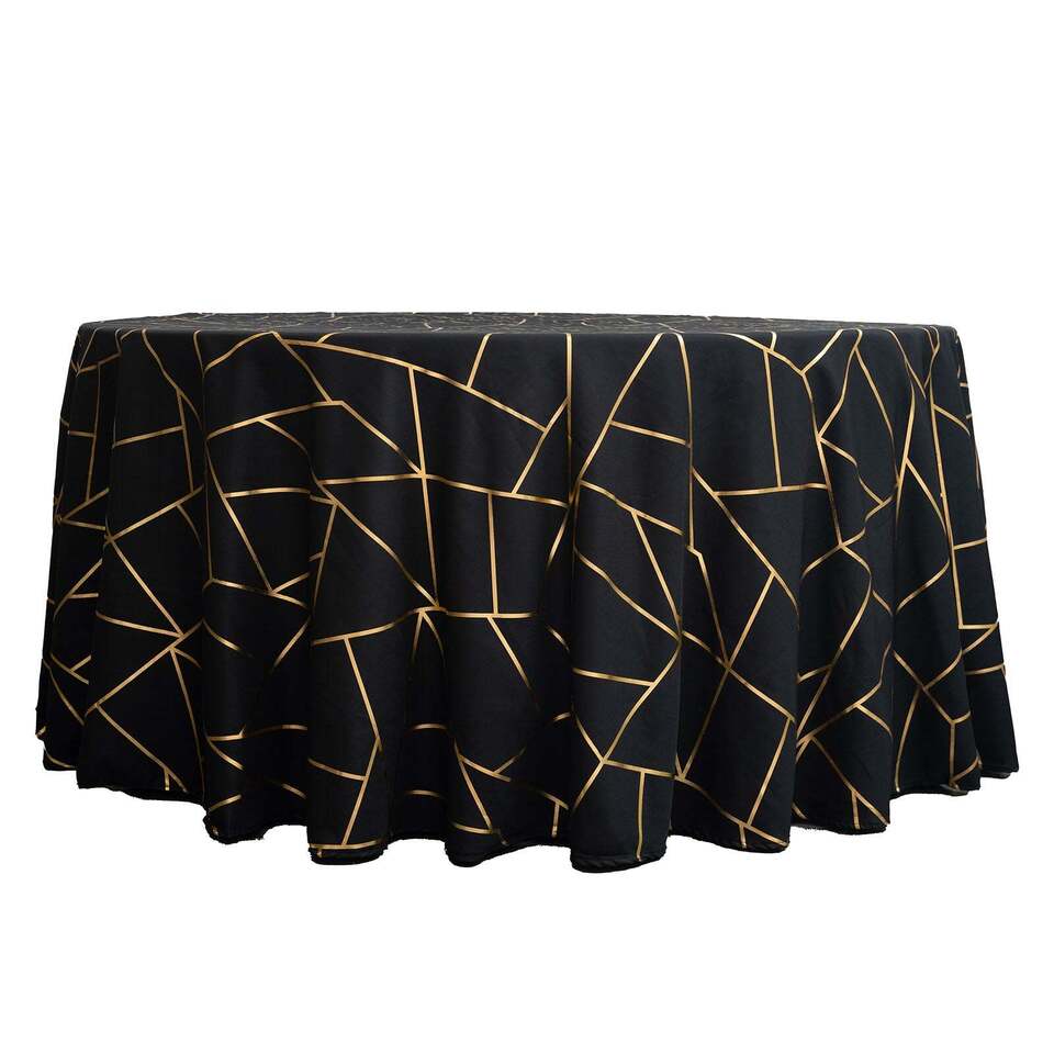 BLACK GOLD 120" Polyester ROUND TABLECLOTH with Geometric Pattern