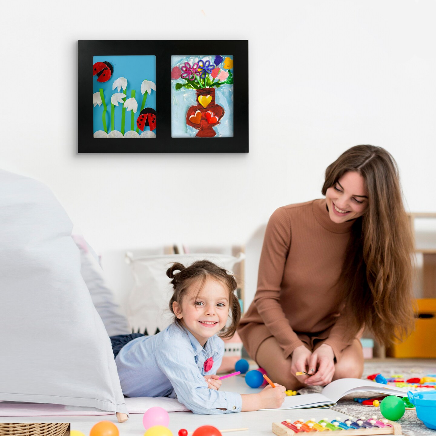 Americanflat 8.5x11 Collage Kids Art Frame - Displays Two 8.5x11 Artworks Side by Side - Showcase 3-Dimensional Artworks - Store Multiple Art Inside - Keyhole Hanging Hardware