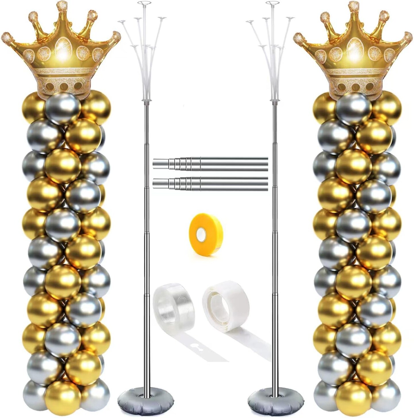Balloon Stand Kit, 9 Feet Balloon Arch for Floor, 2IN1 Sets Ballon Column Holder with Weights Base and Stick, Metal Backdrop Stands for Parties, NO Need Helium Tank for Balloons at Home