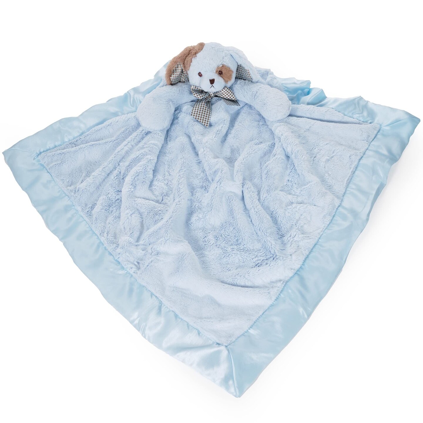 Bearington Waggles The Blue Dog Plush Lovie: Stuffed Animal Security Blanket for Infants, Measures 28.5&#x201D; x 28.5&#x201D; (Stroller Size), Soft Velour with Satin Lining, for Boys &#x26; Girls &#x26; All