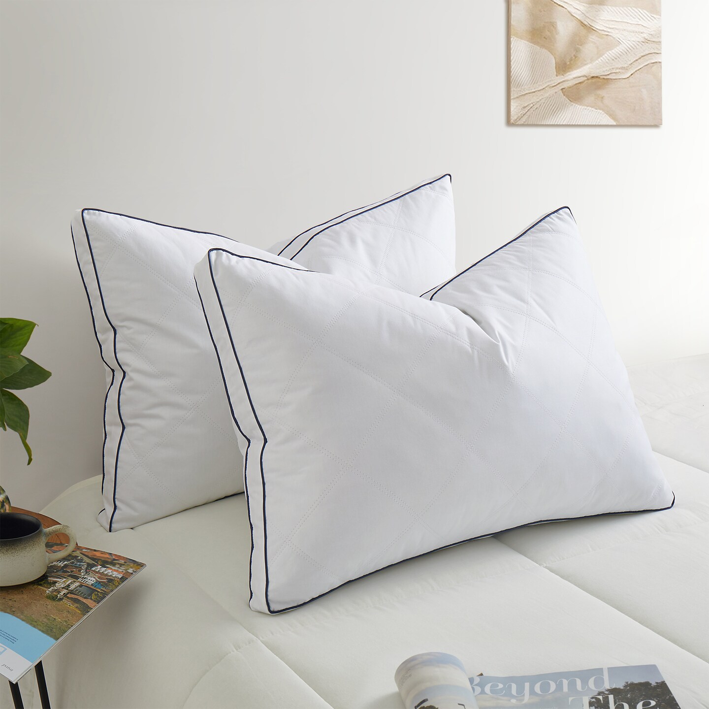 Puredown 2 Pack Medium Support Goose Feather and Down Gusset Pillows