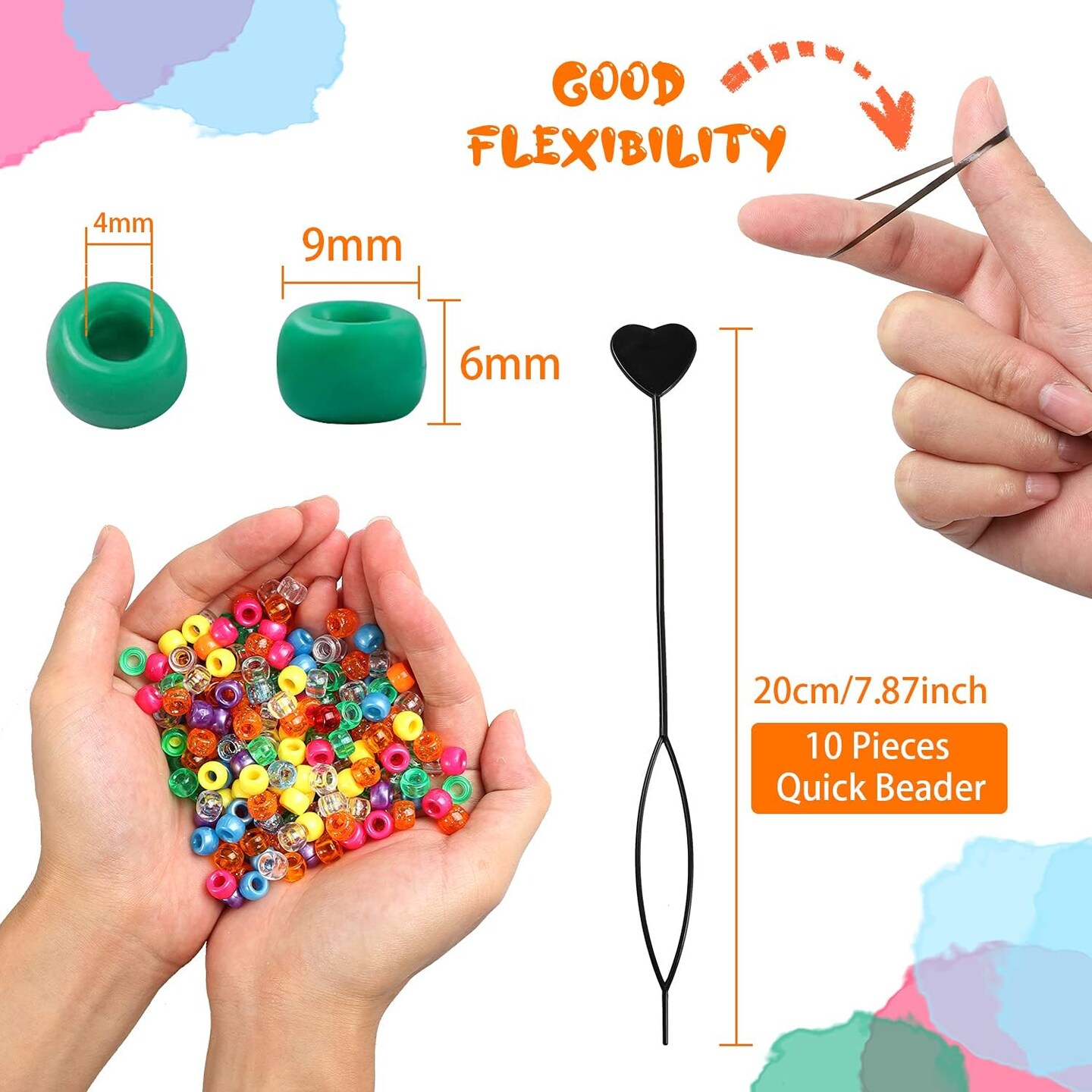 2810pcs Pony Beads Bracelet Making Kit,DIY Jewelry Making Kit Hair Beads 24 Colors Rainbow Plastic Kandi Beads 1000 Elastic Rubber Bands 10 Heart Beader for Hair