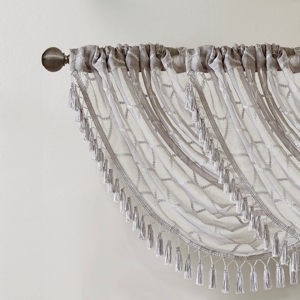 Gracie Mills   Cyprian Sheer Allover Diamond Embroidered Waterfall Valance - GRACE-9418