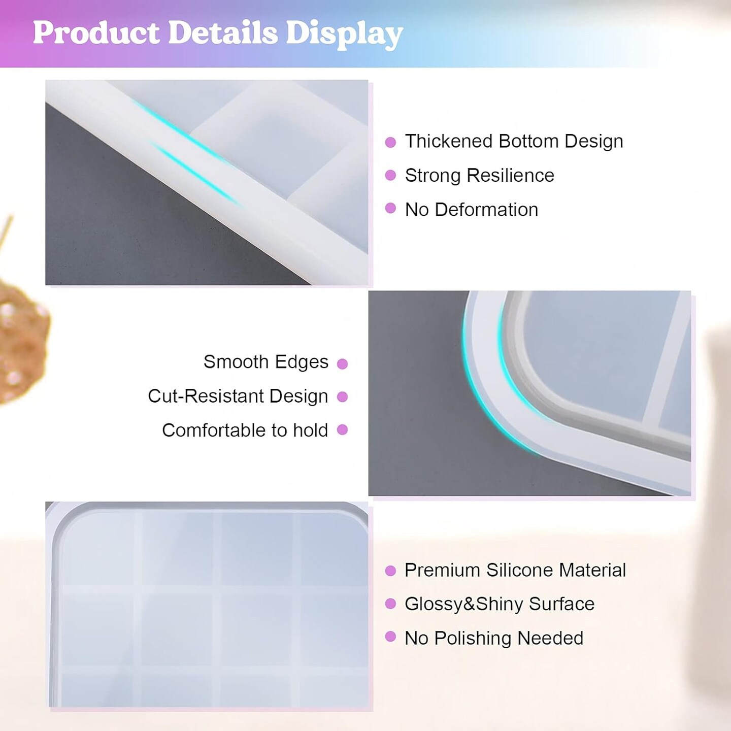Resin Tray Mold,Rectangle Rolling Tray Molds for Resin,Sturdy Silicone Tray Molds with Edges,Large Rolling Tray Molds for Epoxy Resin,Resin Casting,DIY Jewelry Holder,Home Decoration