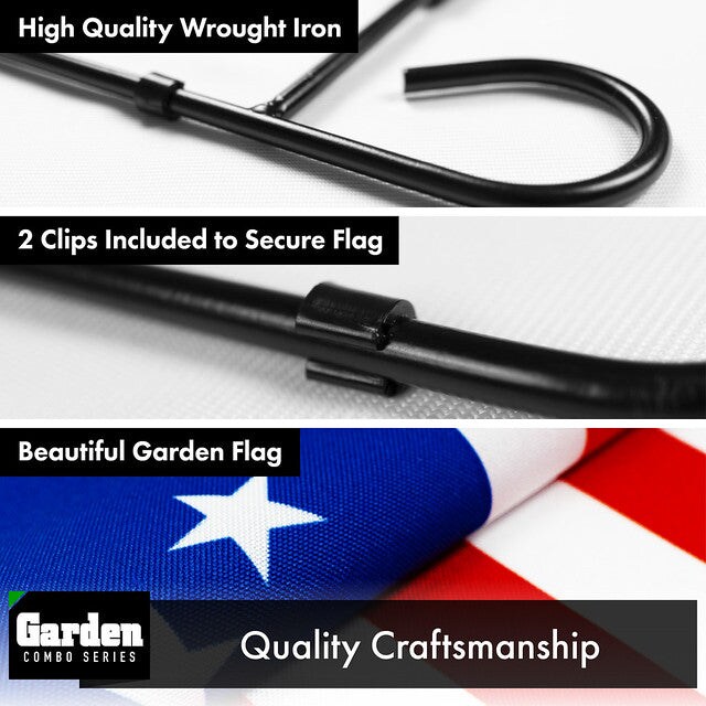 G128 Combo Pack: Garden Flag Stand Black 36x16 Inch &#x26; Garden Flag Betsy Ross Flag 12x18 Inch