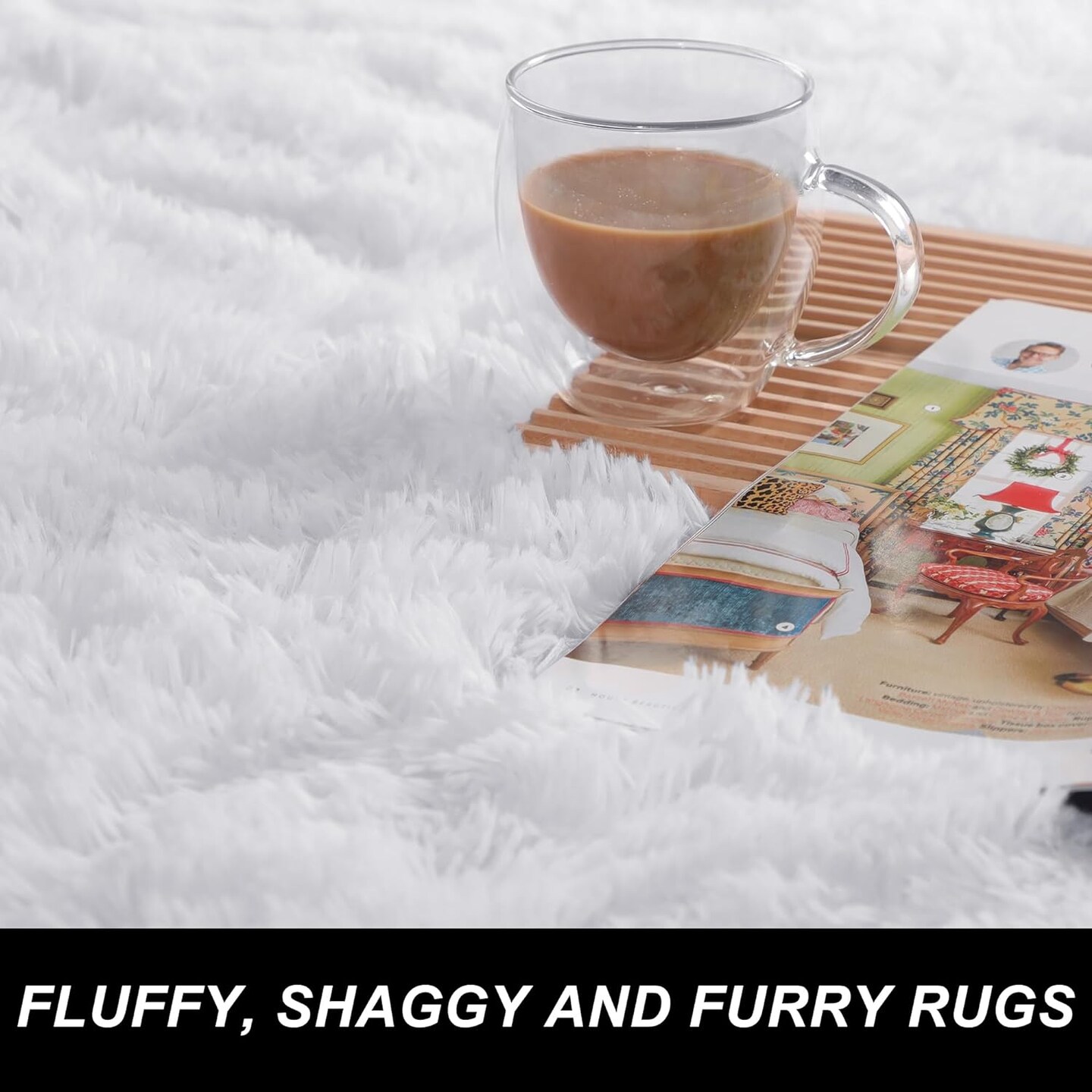 White Fluffy Shaggy 5 x 8 Area Rug
