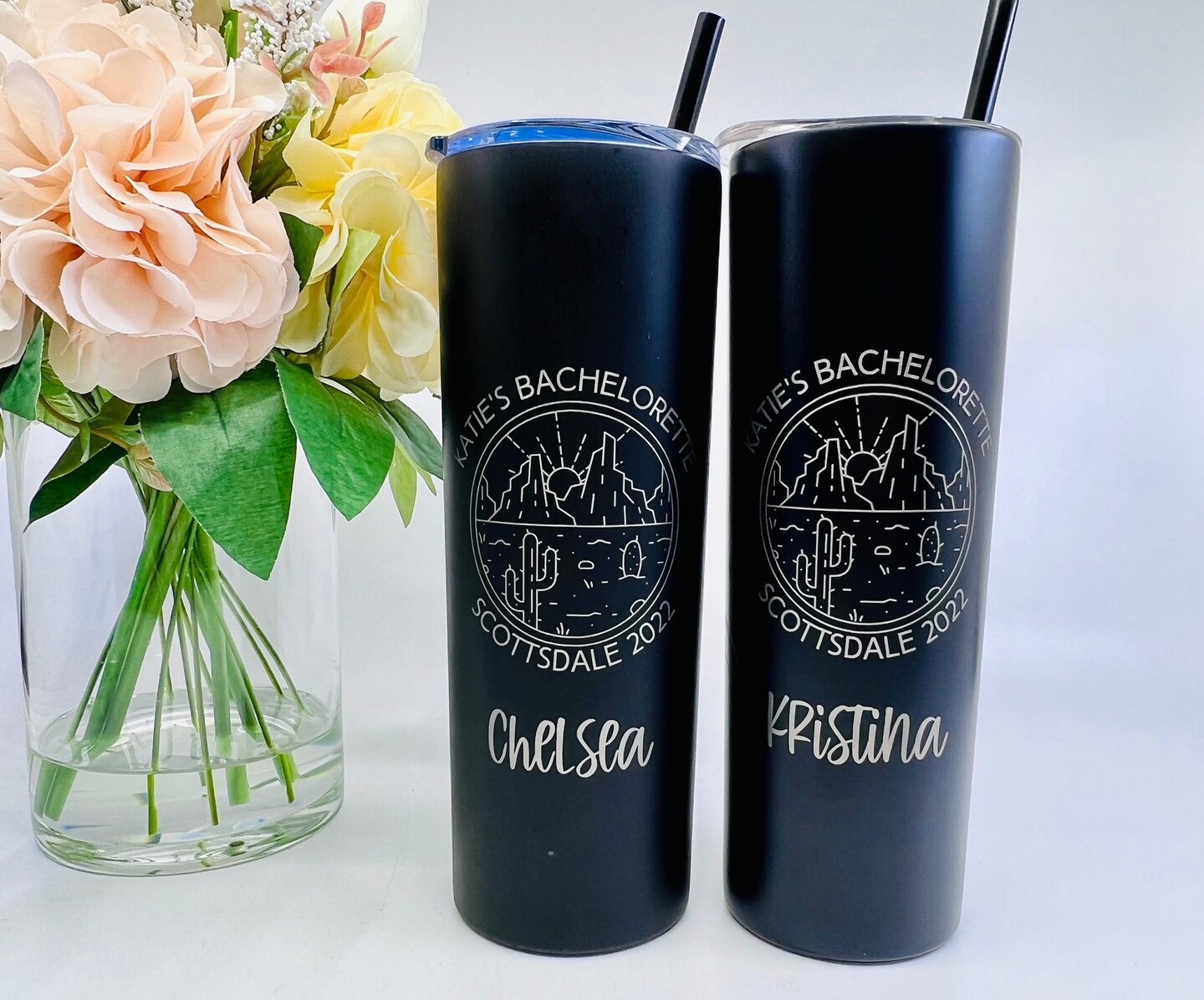 Scottsdale Bachelorette Party, Desert Vacation Party Cups, Bachelorette Party, Personalized Skinny Steel Tumbler, Tumblers with Straws