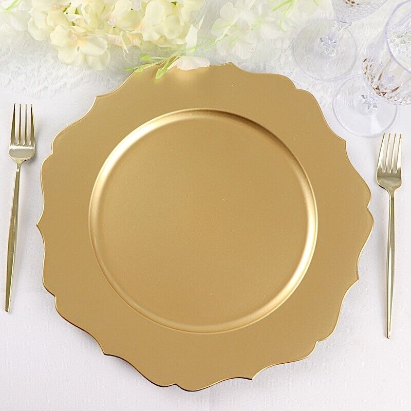 GOLD 6 Round 13" Metallic Acrylic CHARGER PLATES Scallop Rim Design