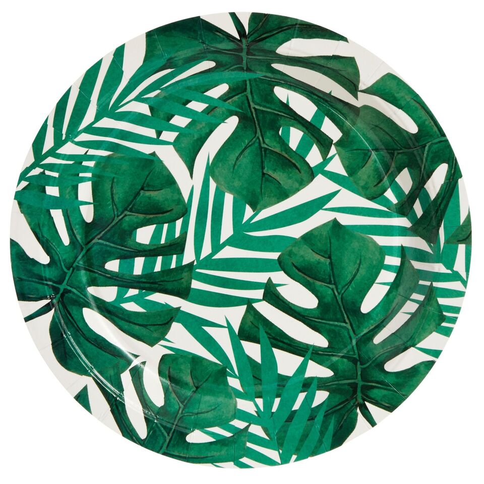 80-Pack Hawaiian Party Plates, Disposable 9&#x22; Green Leaf Plates