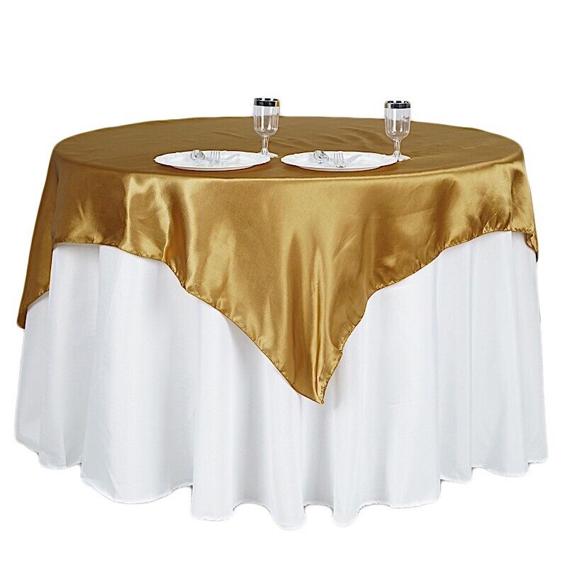 Gold 60x60&#x22; SATIN SQUARE TABLE OVERLAY Wedding Party Catering Supplies