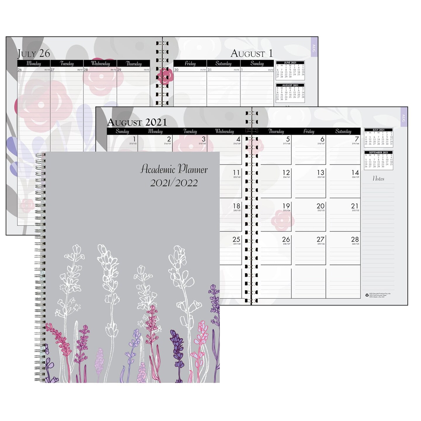 Monthly and Weekly Academic Calendar Planner, Wild Flower, July-August, 7&#x22; x 9&#x22;