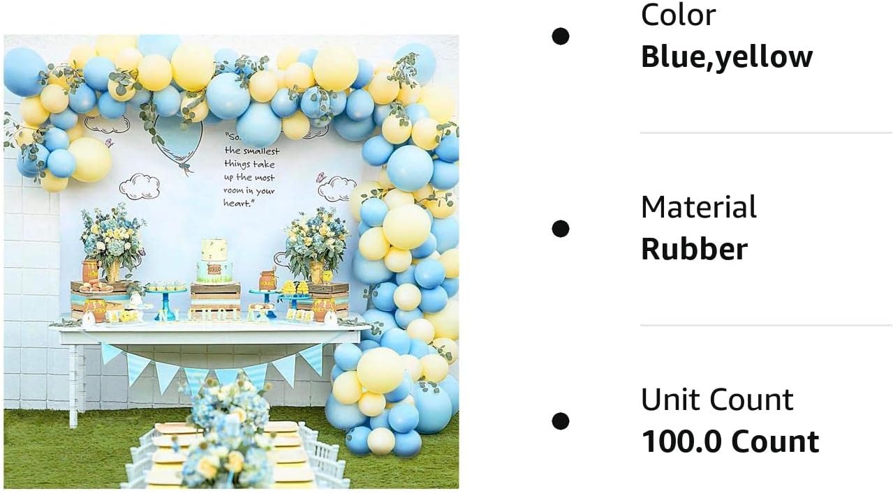 Pastel Balloon Garland Arch Kit with 100 pcs Blue and Yellow Balloons, DIY Balloon Bouquet Kit for Baby Shower, Wedding Bachelorette Birthday Party , Balloon Decorations