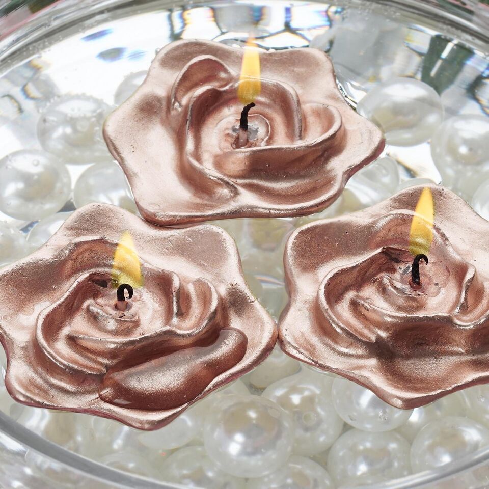 4 Rose Gold Wedding Roses Flowers Floating Candles Party Centerpieces