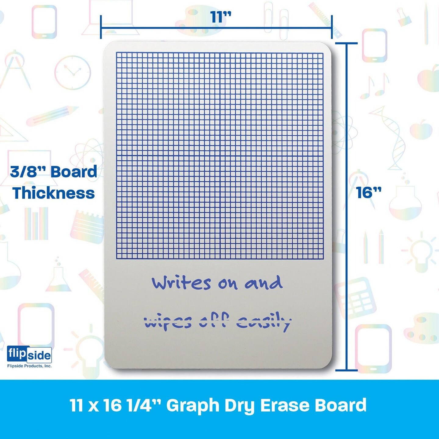 0.25&#x22; Graph Dry Erase Board, 11&#x22; x 16&#x22;, Pack of 3