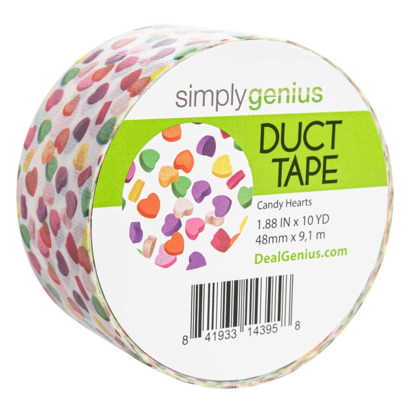 Simply Genius Pattern Duct Tape Heavy Duty - Craft Supplies for Kids &#x26; Adults - Colored Duct Tape - Single Roll 1.8 in x 10 yards - Colorful Tape for DIY, Craft &#x26; Home Improvement (Candy Hearts)