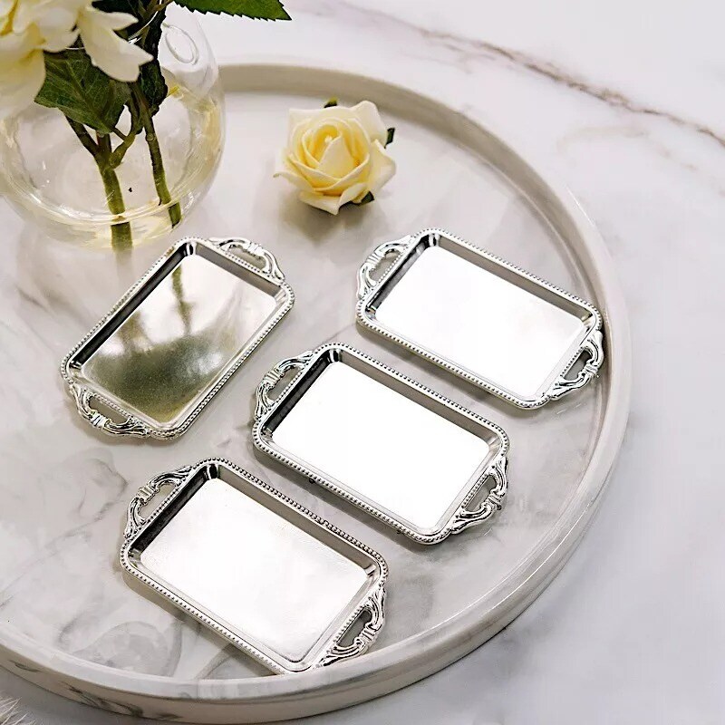 12 SILVER 4&#x22; long Metallic Mini Rectangular Trays Favor Holders